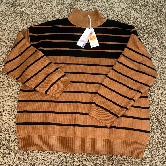 Brown and Black Turtleneck Sweater with Stripes - Picture 1 of 10